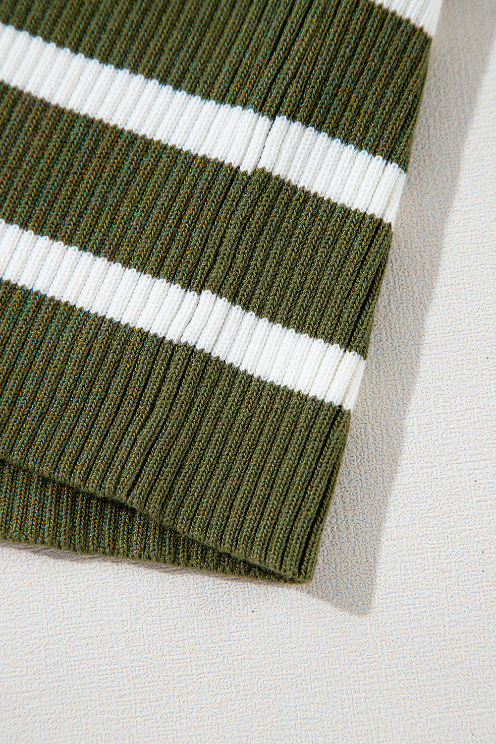 Ribbed Knit Henley Buttons Slim Fit Sweater | Green Stripe