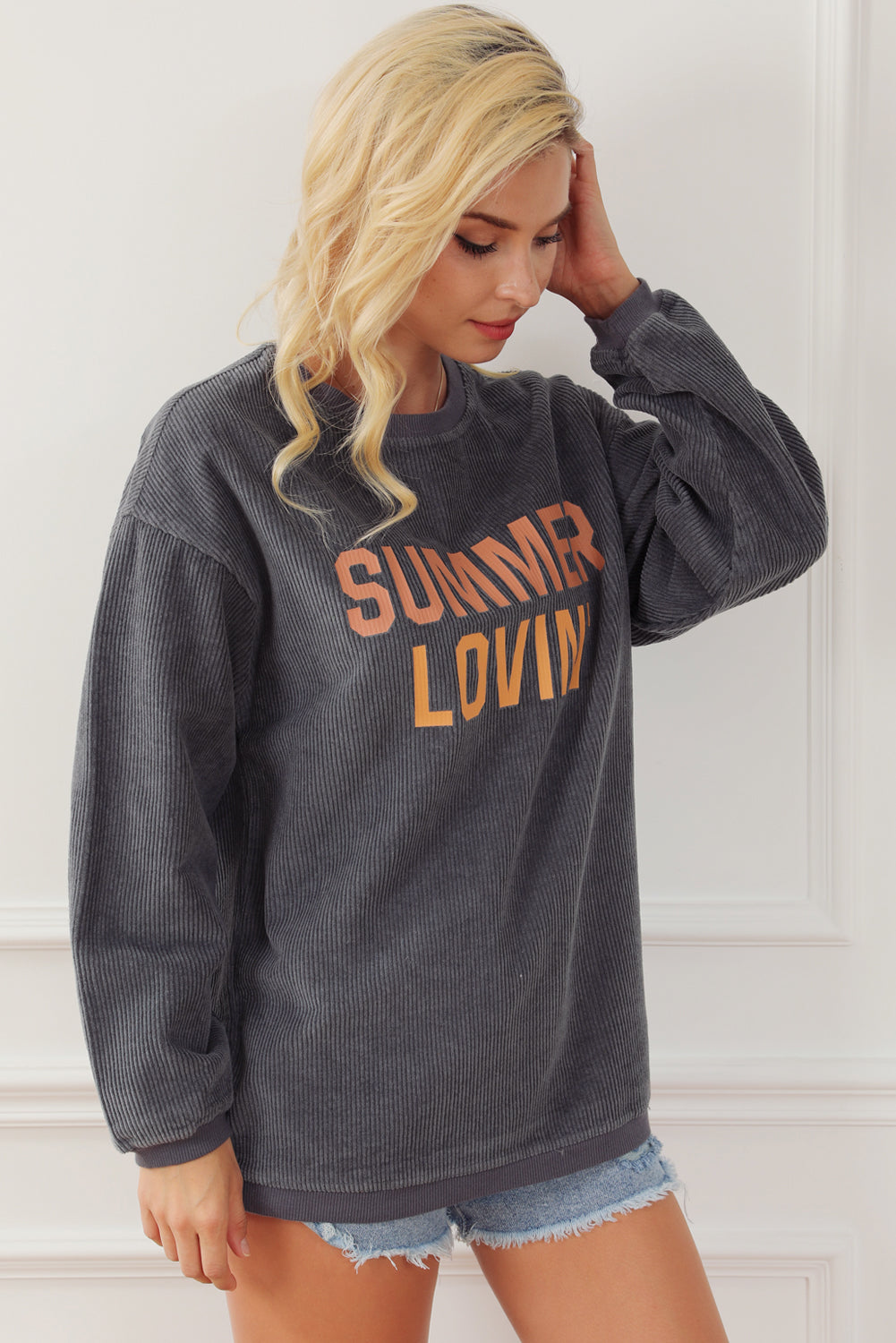 Summer Lovin Graphic Textured Pullover Sweatshirt | Gray