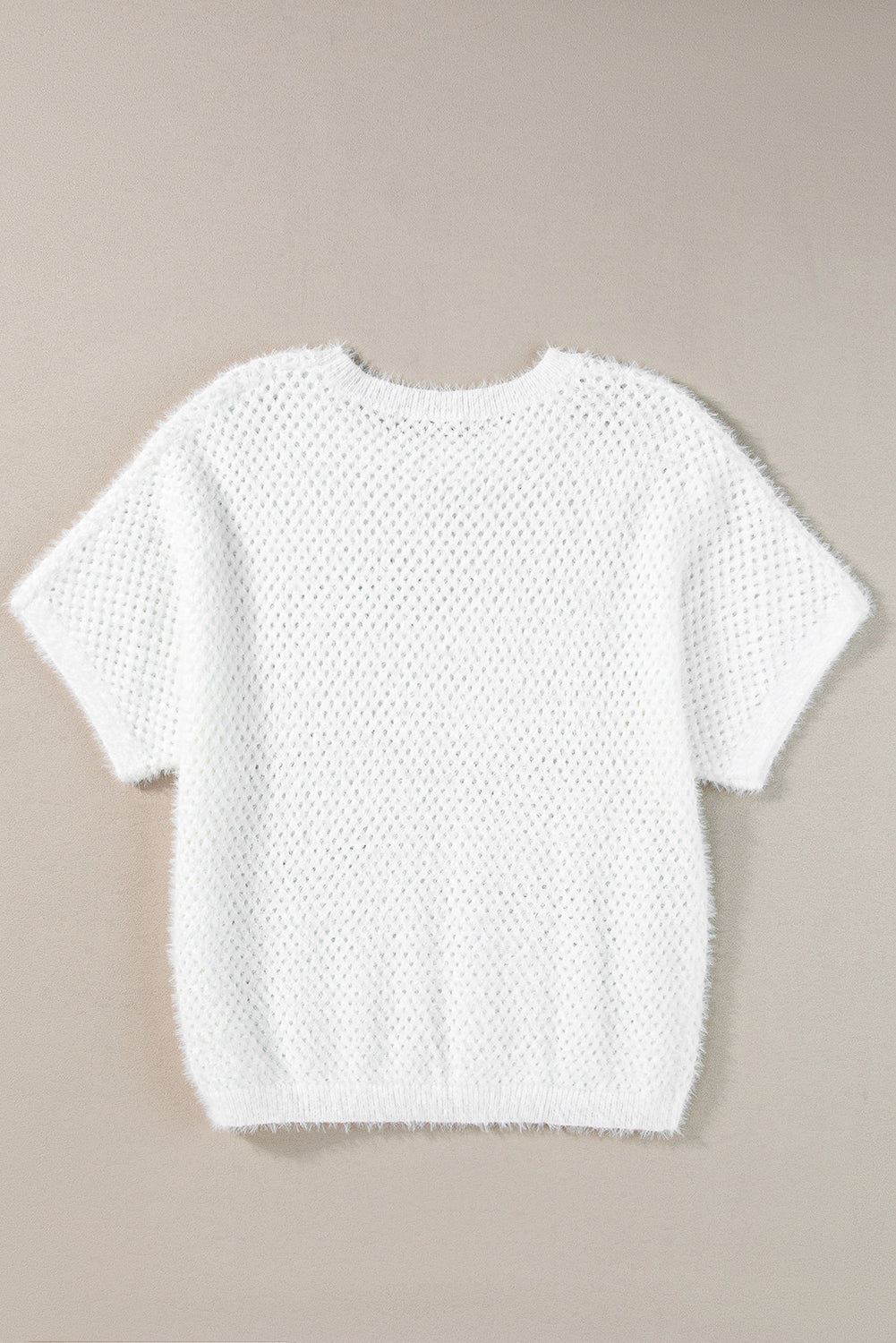 Fuzzy Eyelet Knitted Sweater T-Shirt | White