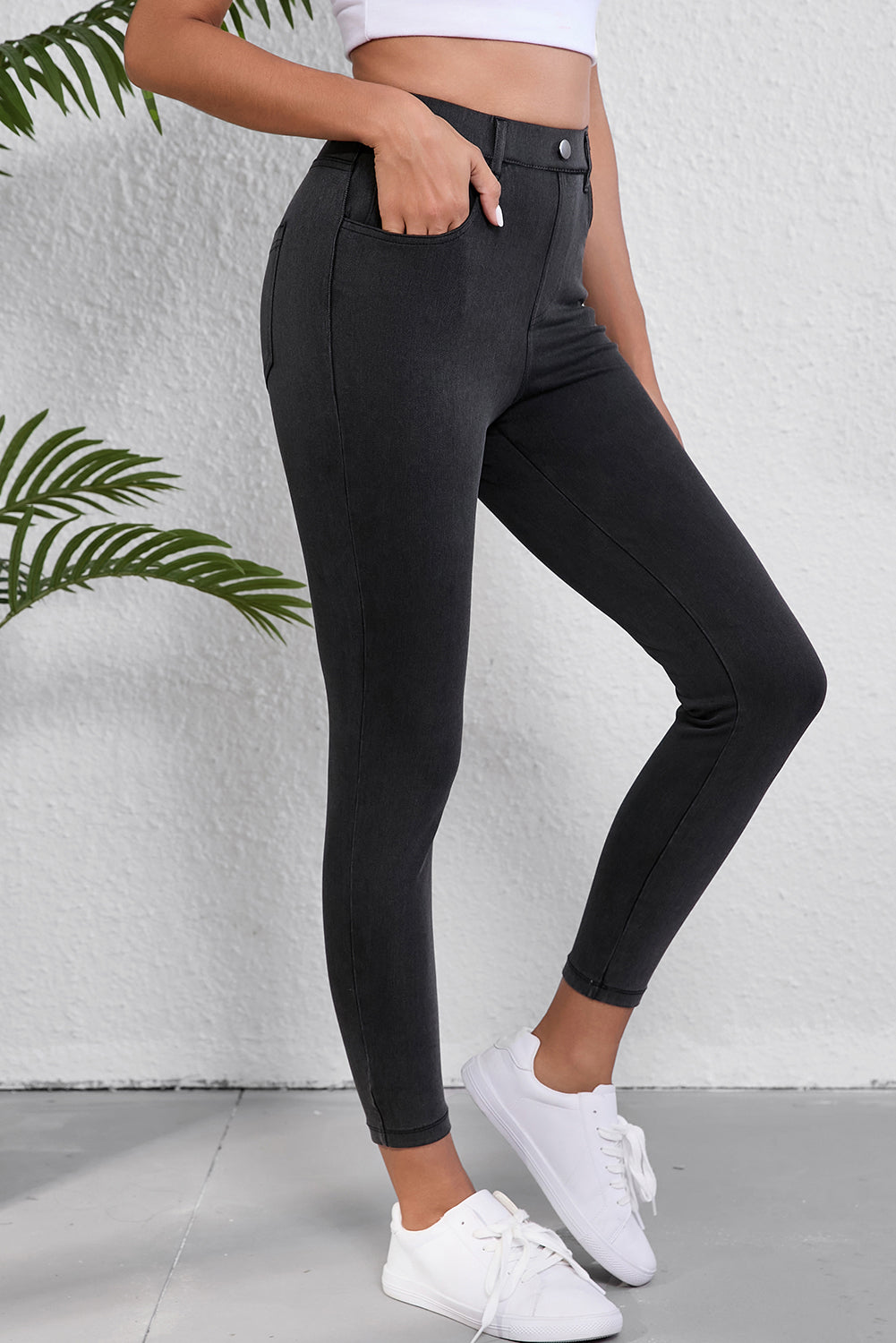 Skinny Fit Ankle High Waist Jeans | Black