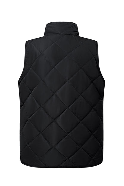 Fleece Lined Quilted Zip Up Vest Coat | Black