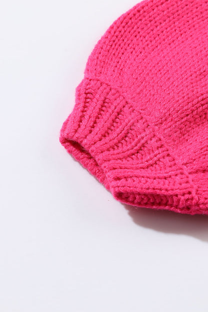 Plus Size Striped Knit Pompom Puff Sleeve Sweater | Pink