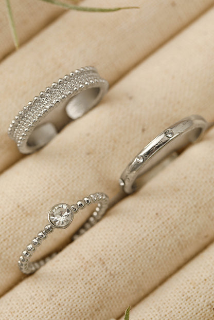 3Pcs Rhinestone Alloy Opening Ring Set | Silvery