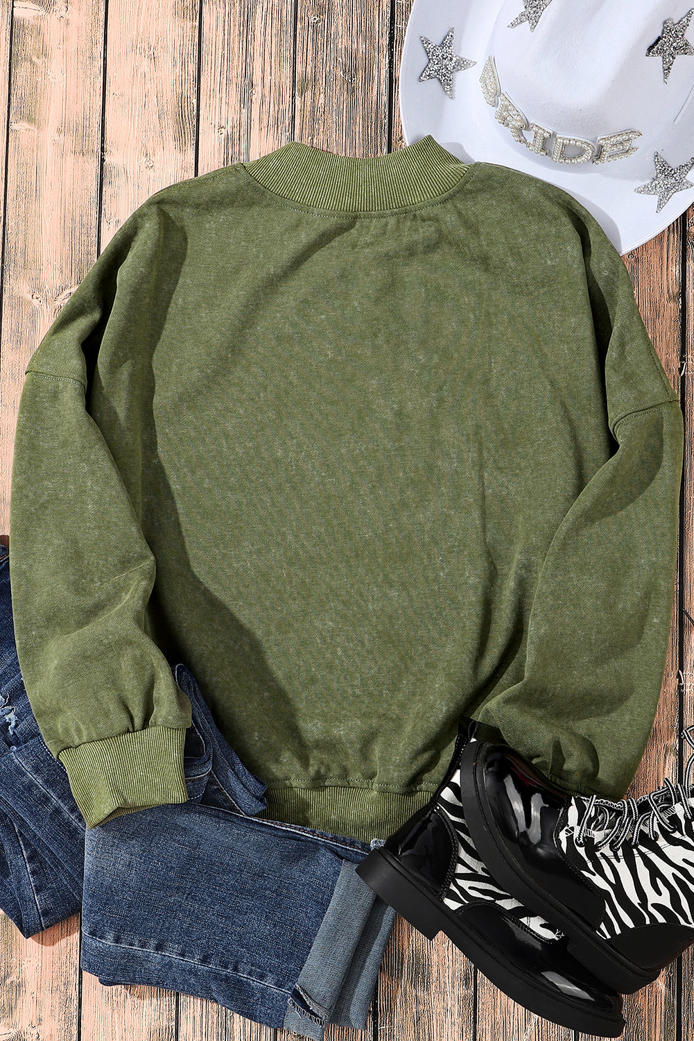 Drop Shoulder Crew Neck Pullover Sweatshirt | Green