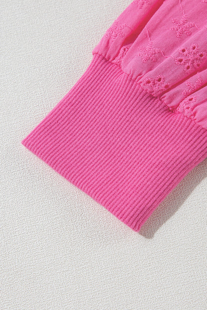 Textured Patchwork Round Neck Sweatshirt | Bright Pink