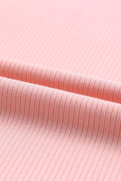 Dotty Mesh Ruffle Sleeve Ribbed Knit Top | Pink