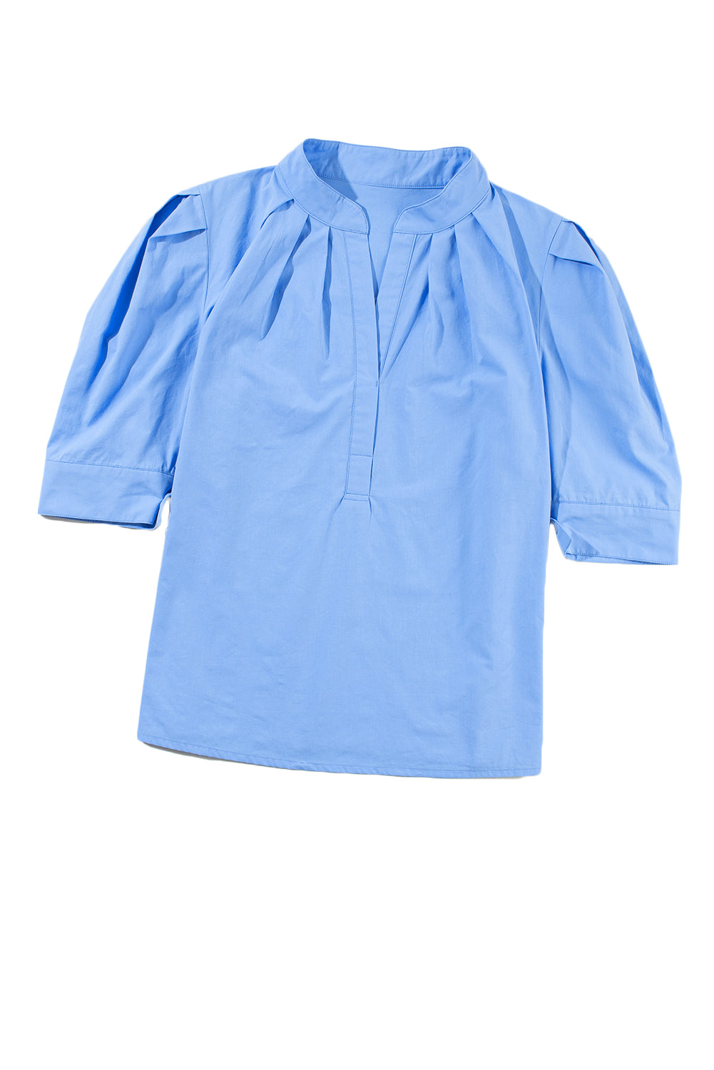 Solid 3/4 Sleeve Buttoned Stand Neck Shirt | Sky Blue