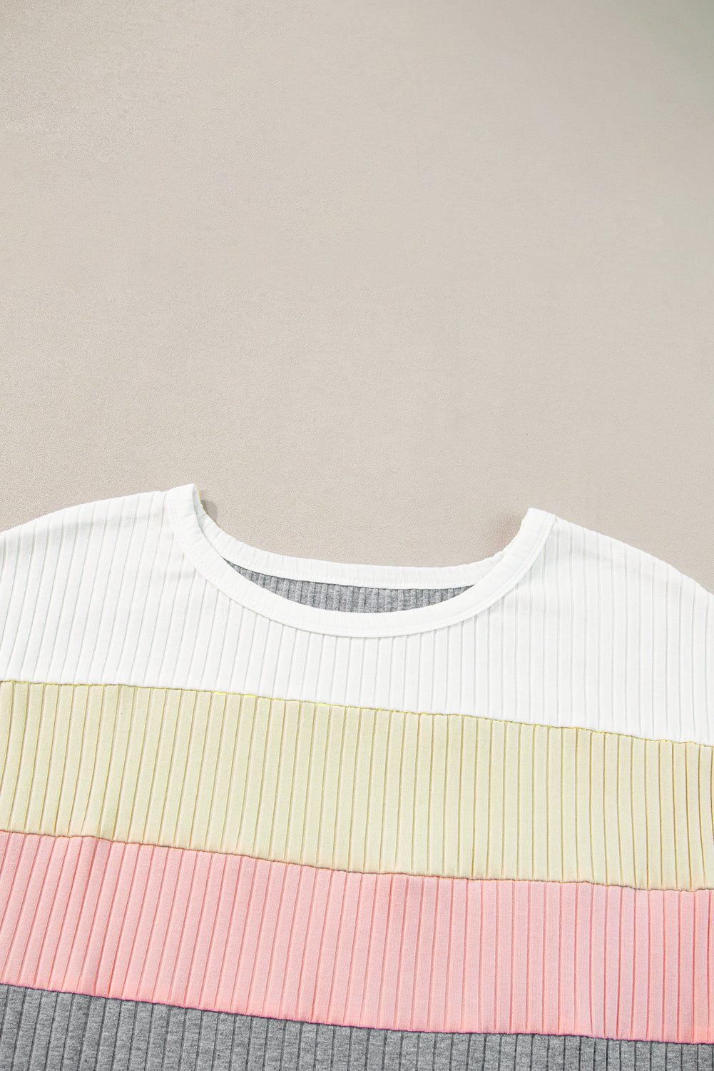 Ribbed Colour Block Patchwork T-Shirt | Gray