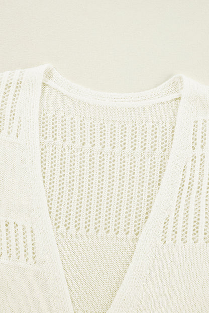 Solid Colour Lightweight Open Knit Tunic Cardigan | White