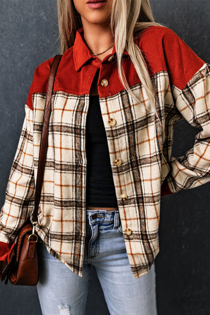 Contrast Corduroy Plaid Shacket | Orange