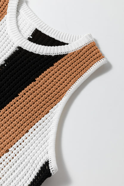 Colour Block Sleeveless Knitted Sweater Vest | Khaki Stripe