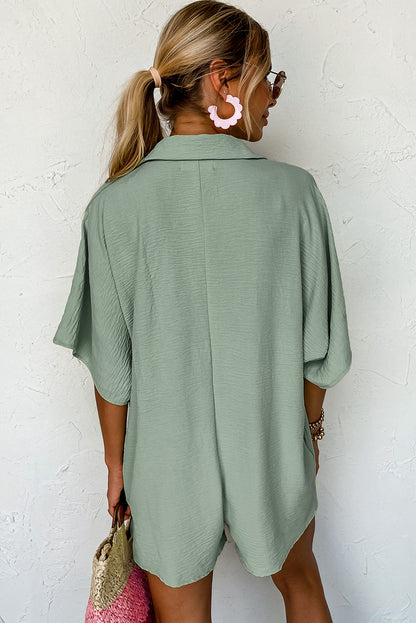 Half Button Collared Loose Romper | Spinach Green