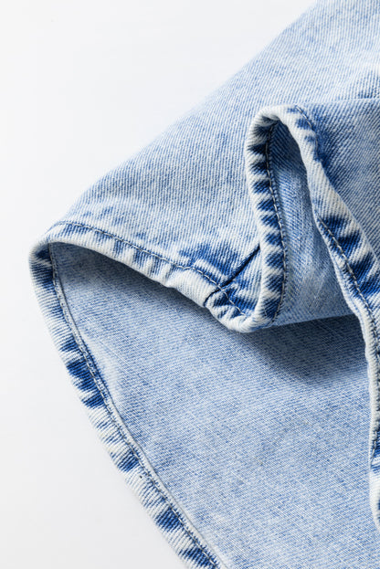 Oversized Contrast Hooded Denim Jacket | Mist Blue