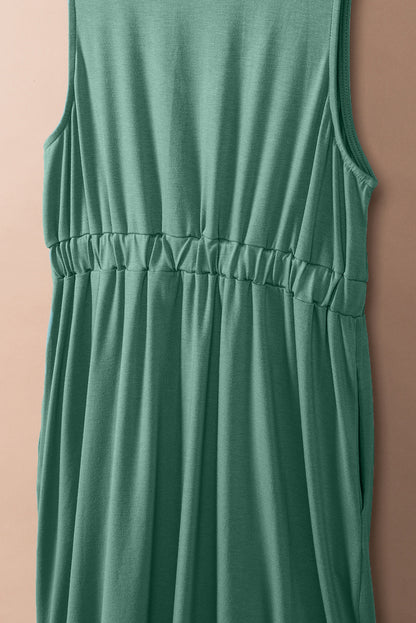 Buttons Sleeveless High Waist Mini Dress | Green