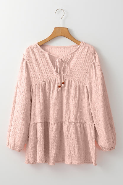 Textured Tiered Flowy Blouse | Light Pink