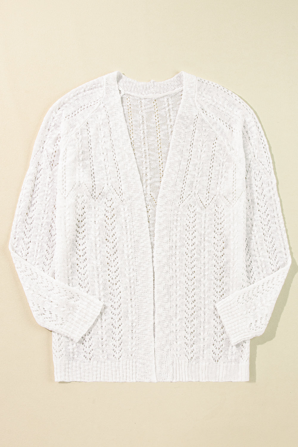 Plus Size Eyelet Knit Open Front Cardigan | White