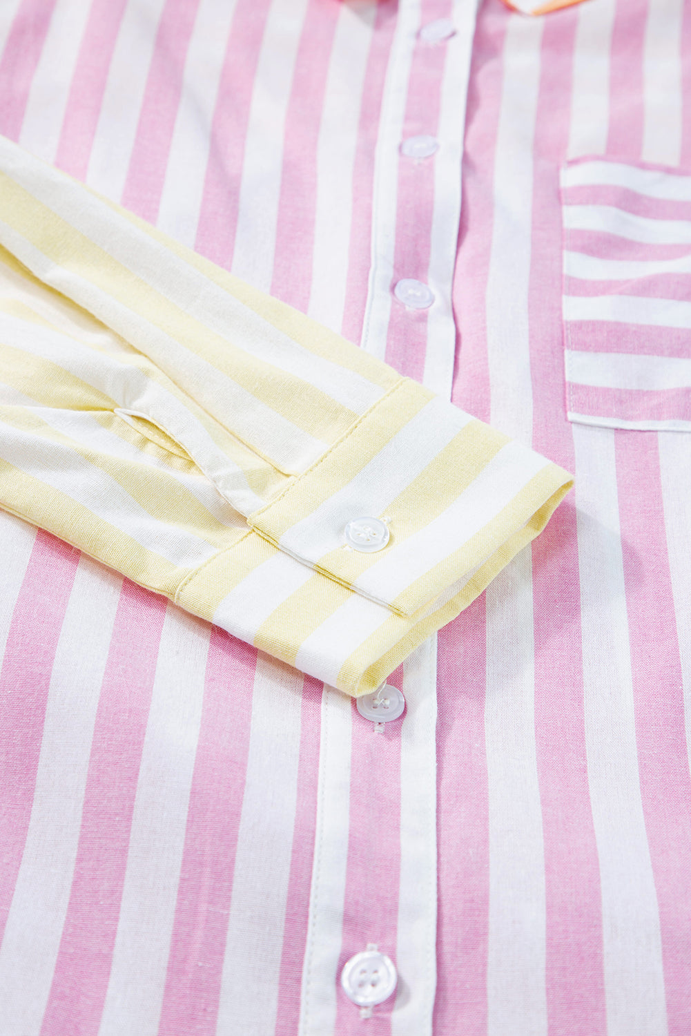 Contrast Collar Long Sleeve Patchwork Shirt | Pink Stripe