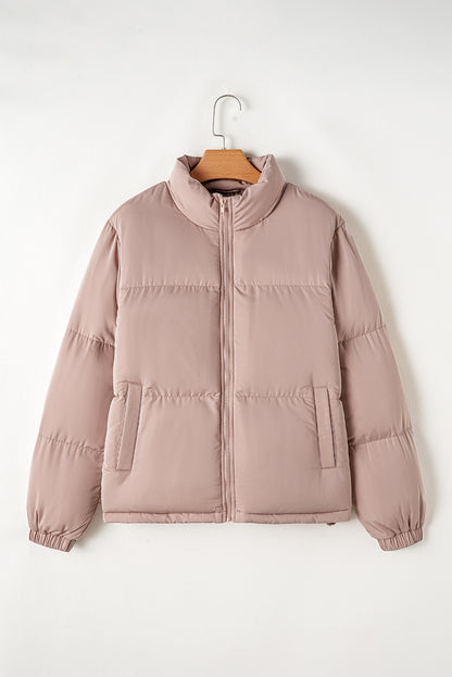 Full Zipper Quilted Puffer Jacket | Apricot Pink