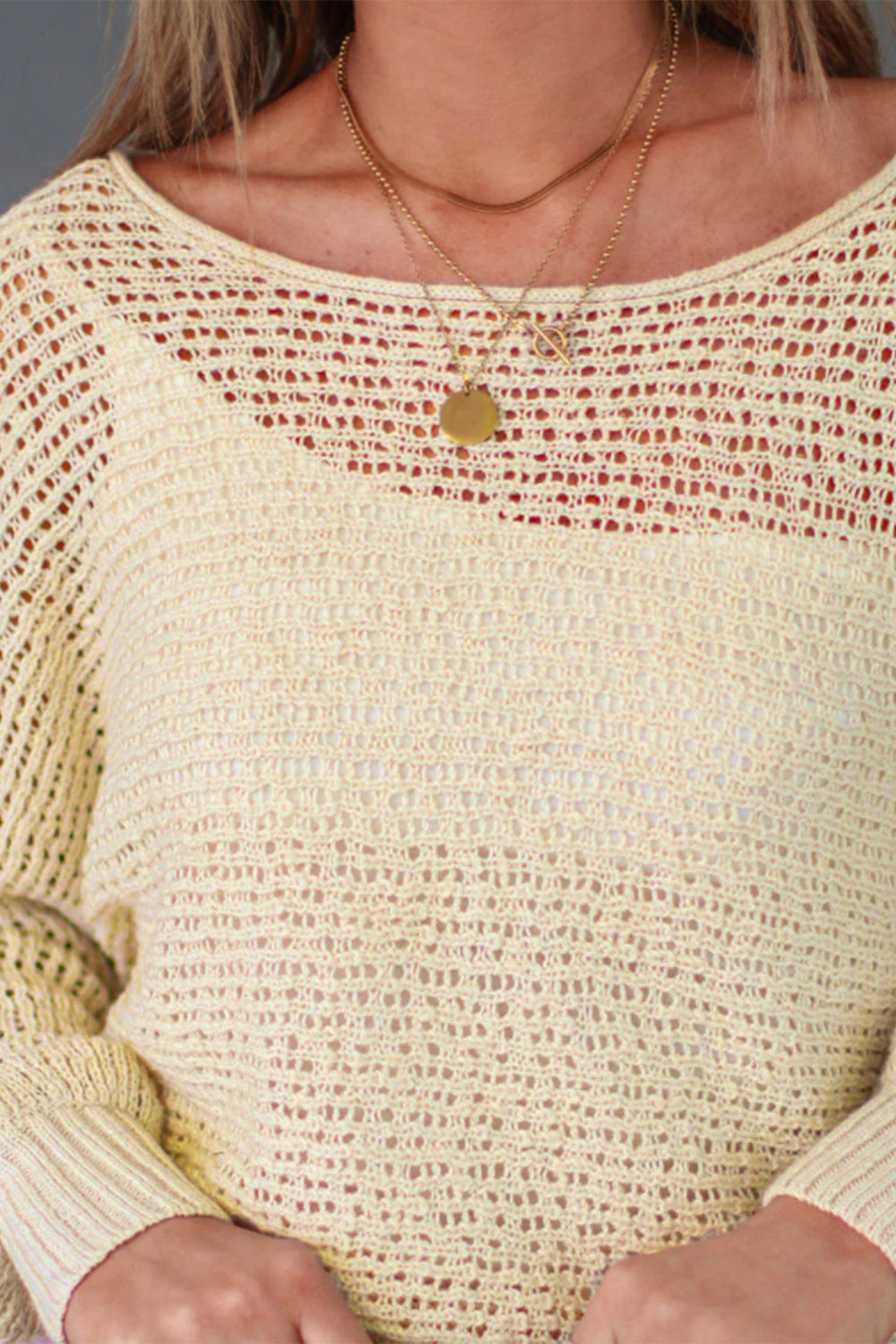 Sheer Openwork Knit Sweater | Apricot