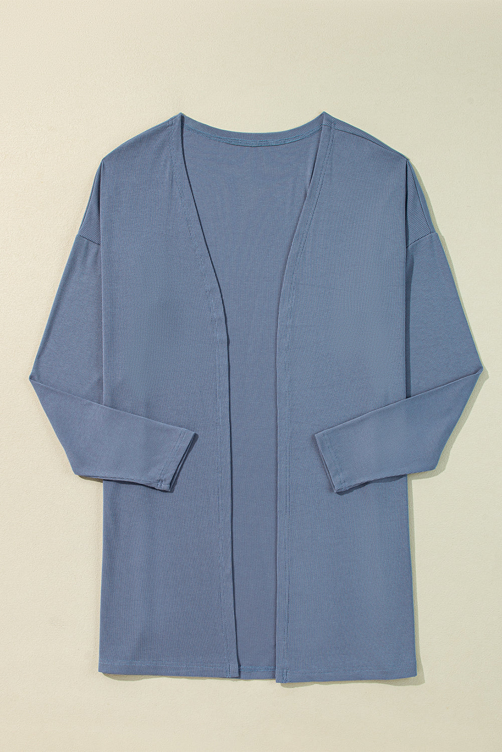 Solid Colour Rib Knit Open Front Tunic Cardigan | Ashleigh Blue