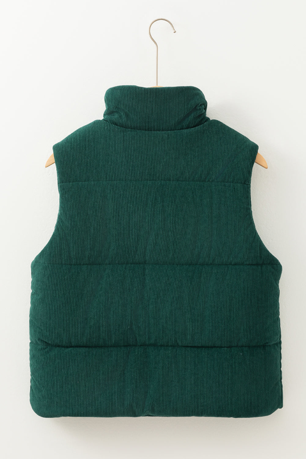 Corduroy Stand Neck Zipped Puffer Vest | Jungle Green