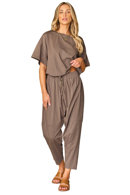 High Low Boxy Fit Tee And Crop Pants Set | Simply Taupe