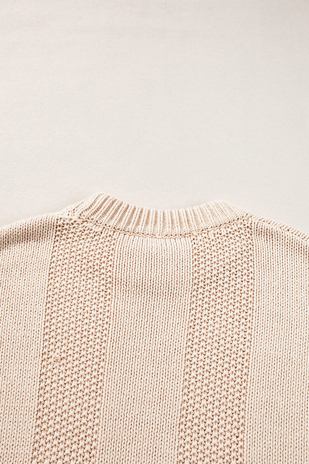 Solid Colour Cable Knit Ribbed Loose Sweater | Pale Khaki