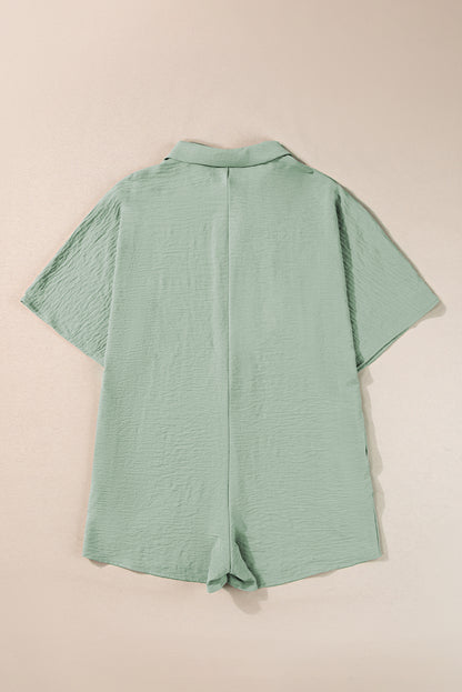 Half Button Collared Loose Romper | Spinach Green