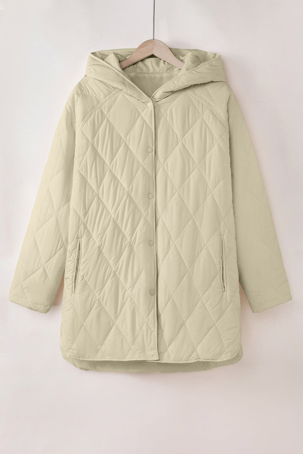 Quilted Snap Button Hooded Coat | Beige