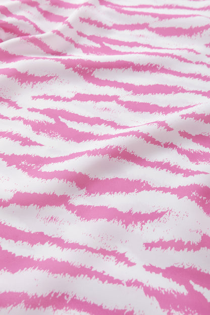 Zebra Pattern V Neck Short Sleeve Blouse | Rose