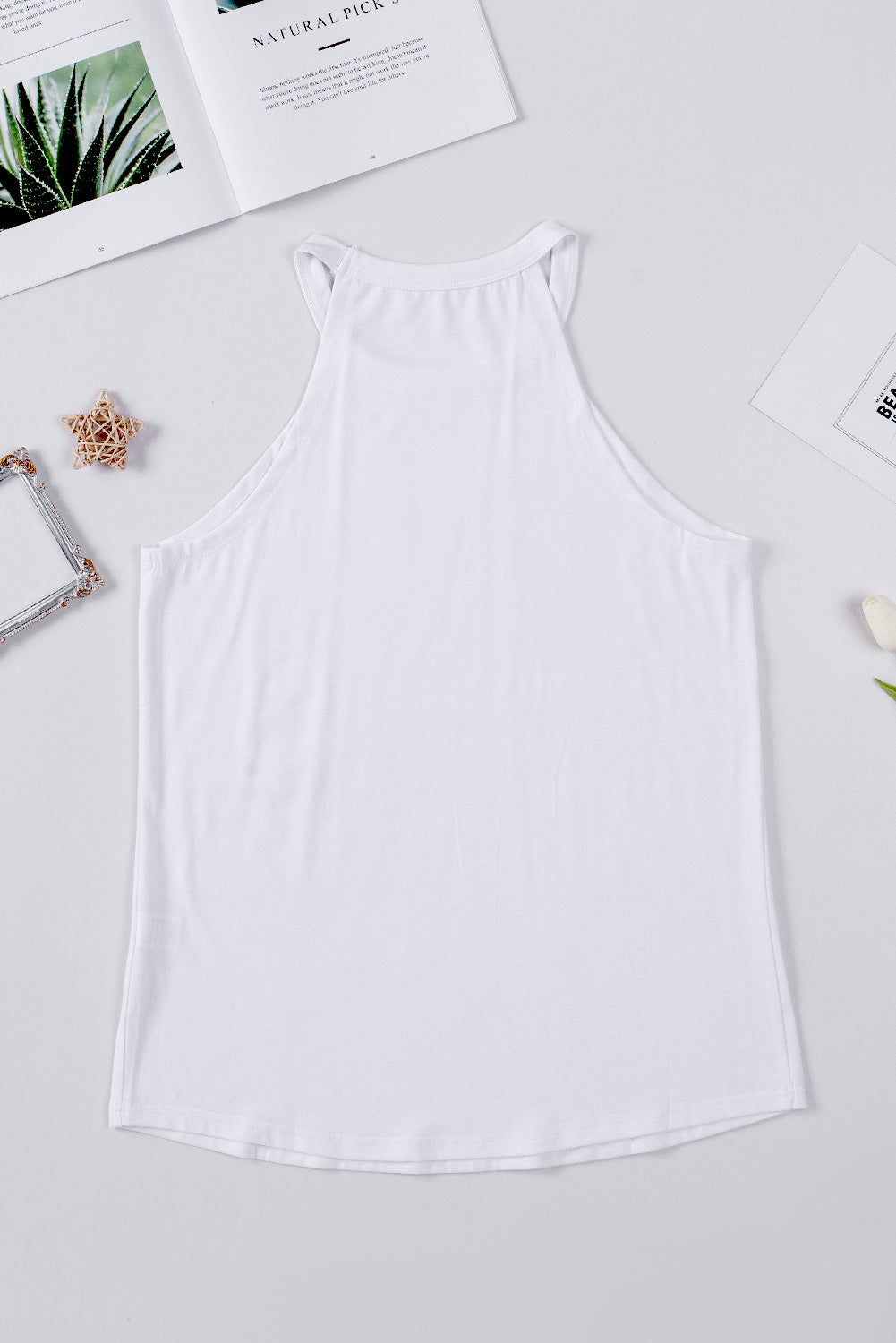 Solid Colour Crew Neck Tank Top | White