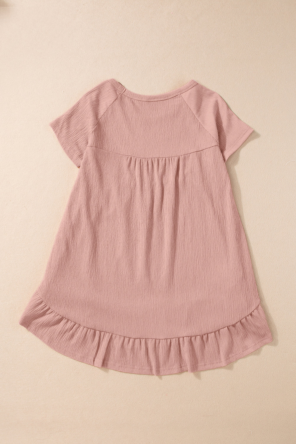 Solid Short Sleeve Ruffle Hem Top | Pink