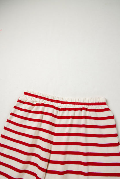 Lace-Up Front Top And High Waist Shorts Set | Red Stripe