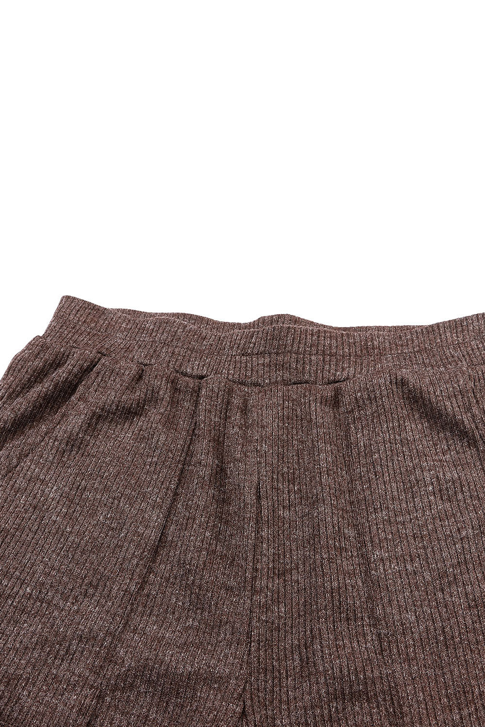 Ribbed Knit Collared Henley Top And Pants Lounge Outfit | Brown