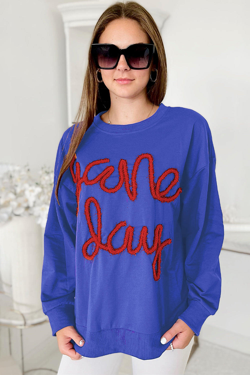 Tinsel Game Day Drop Shoulder Graphic Sweatshirt | Dark Blue