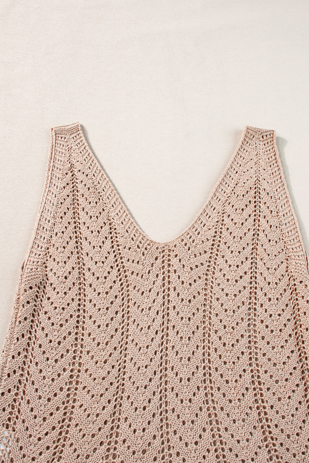 Scalloped Hem V Neck Crochet Knit Vest | Pale Khaki