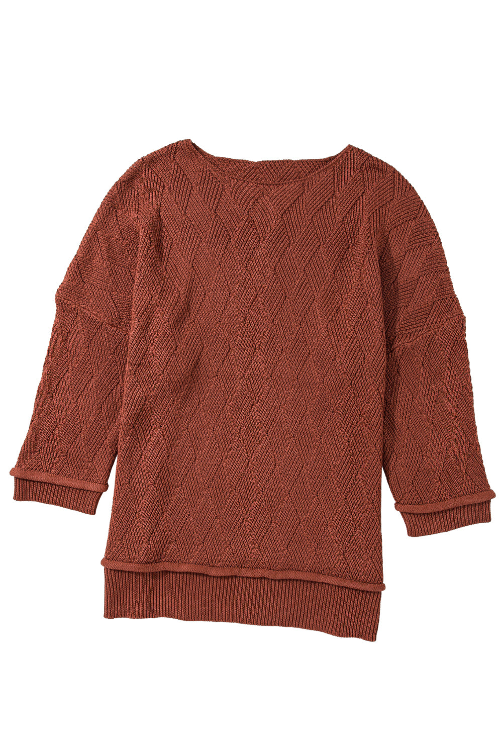 Solid Colour Textured Crew Neck Loose Sweater | Gold Flame