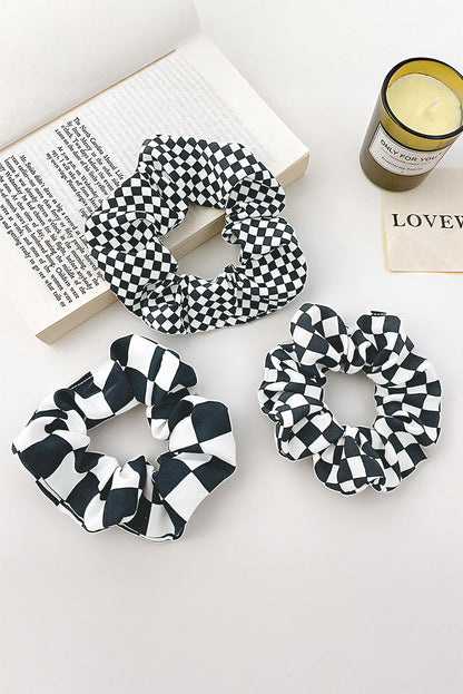 Checkerboard Pattern Cloth Hair Scrunchie | Black