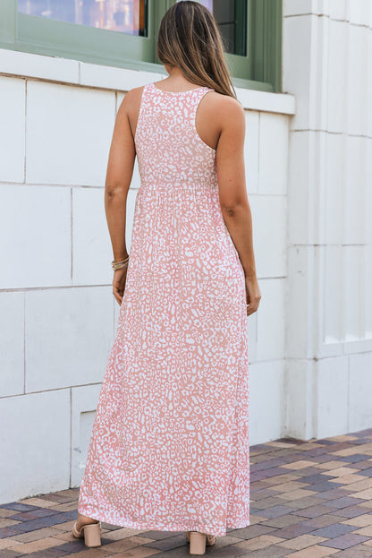 Leopard Print Pocketed Sleeveless Maxi Dress | Pink