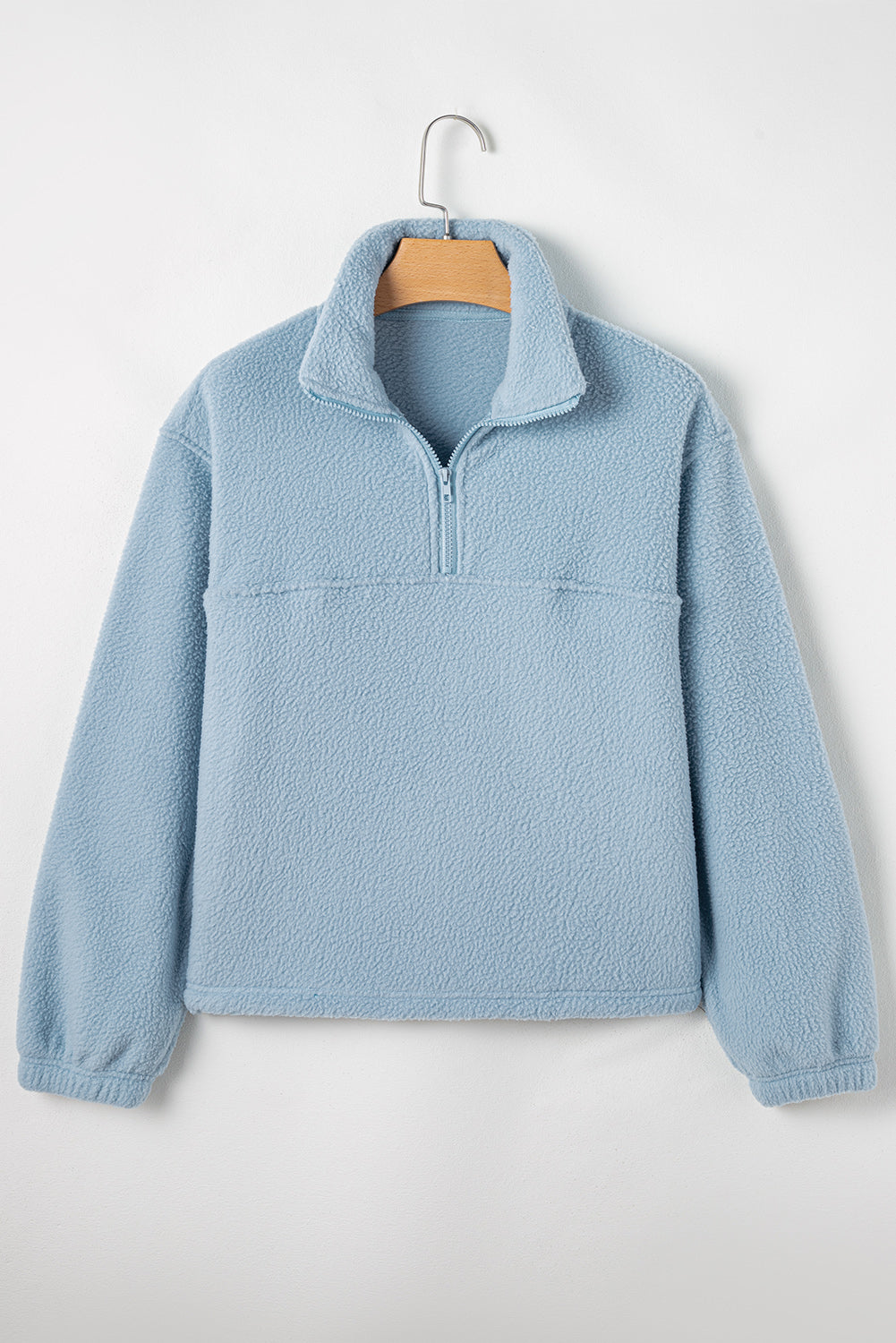 Collared Zipper Drop Shoulder Fleece Sweatshirt | Myosotis