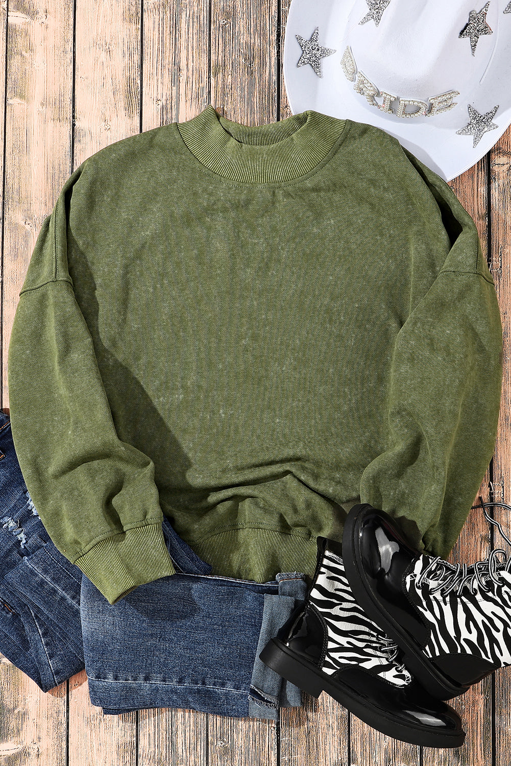 Drop Shoulder Crew Neck Pullover Sweatshirt | Green