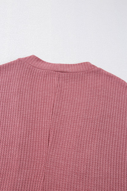 Solid Colour Waffle Knit Cardigan With Pocket | Mineral Red