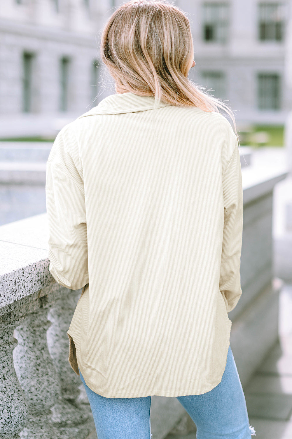 Corduroy Buttoned Front Pocketed Shacket | Beige