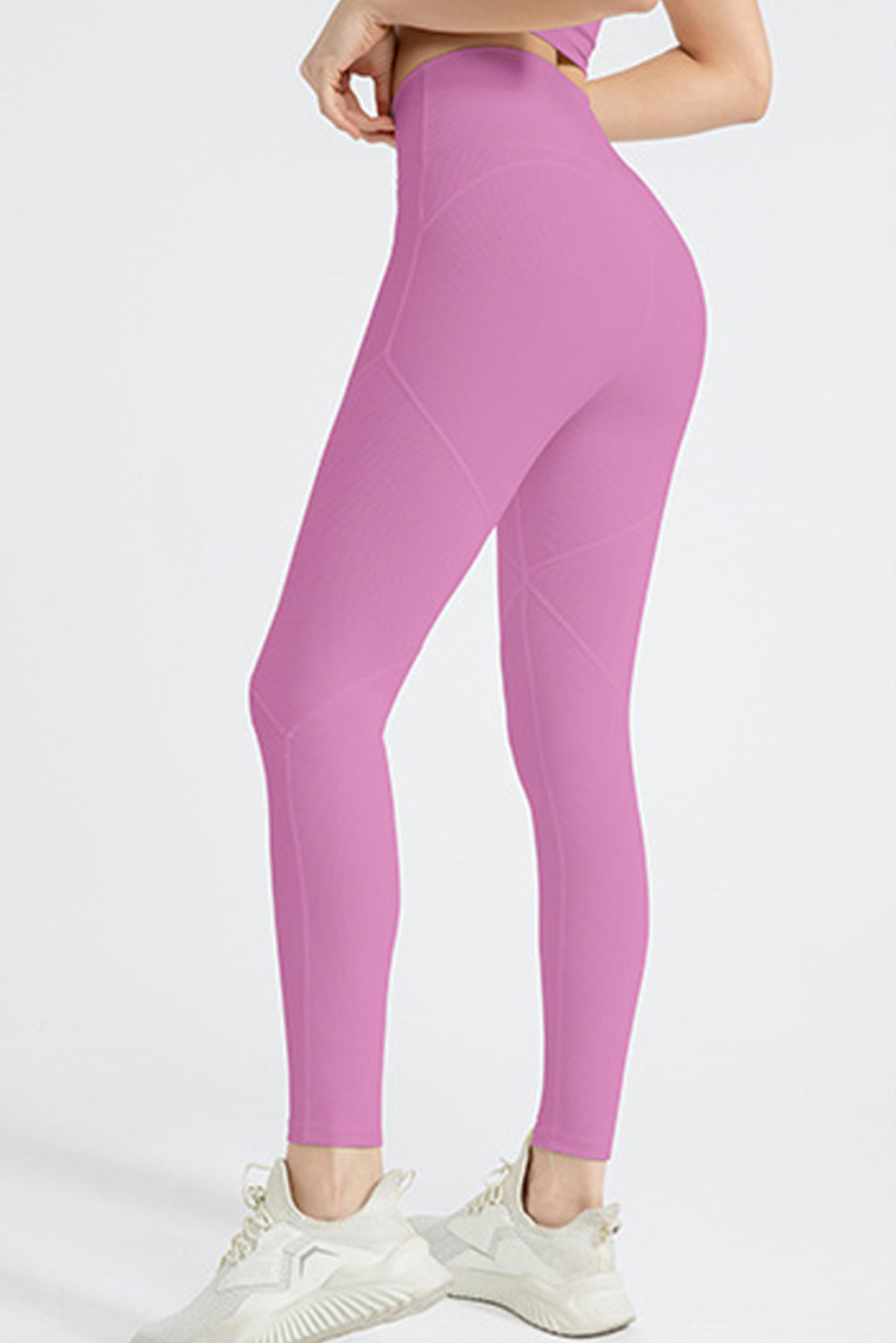 Exposed Seam Textured Cross Waist Gym Leggings | Phalaenopsis