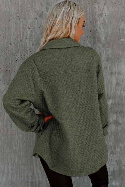 Retro Quilted Flap Pocket Button Shacket | Green