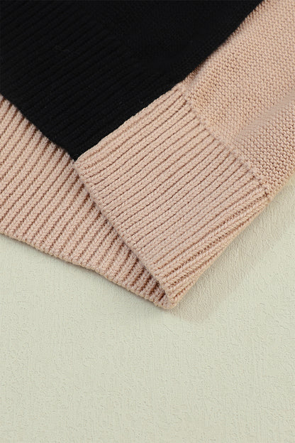 Colourblock Bishop Sleeve Ribbed Trim Sweater | Black