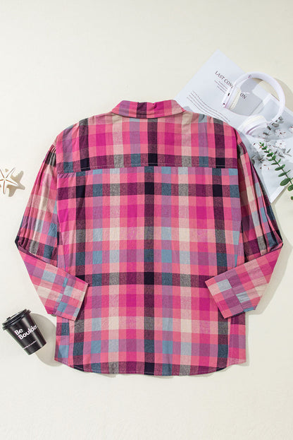 Plus Size Checkered Print Button Up Shirt | Rose Stripe