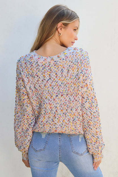 Confetti Knit Popcorn Sweater Top | White