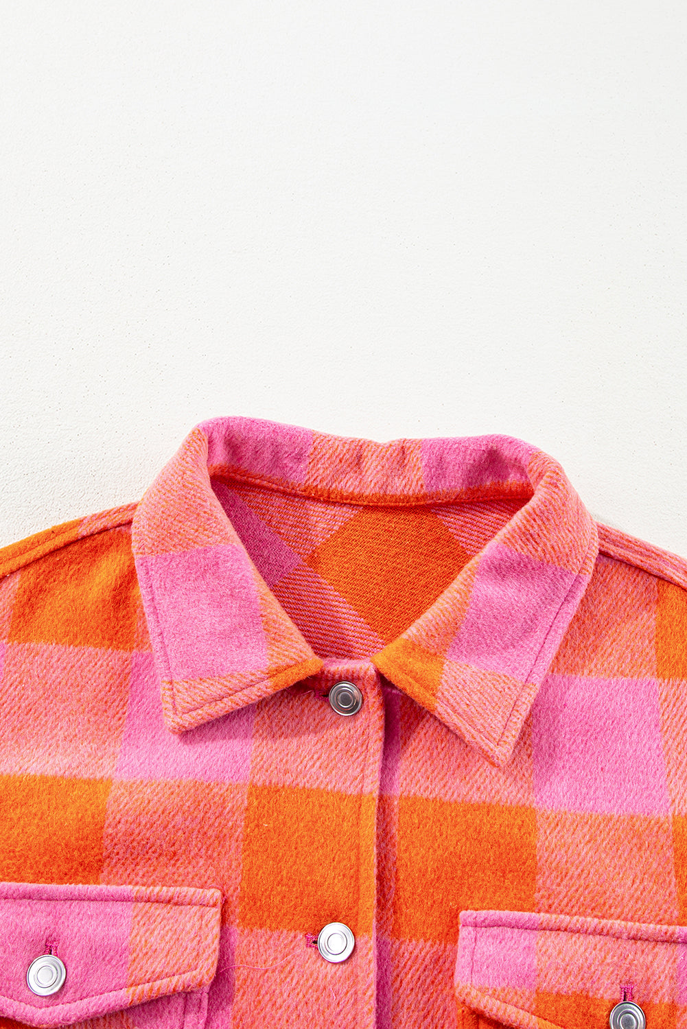 Plaid Chest Pockets Button-Up Turn Down Collar Jacket | Orange