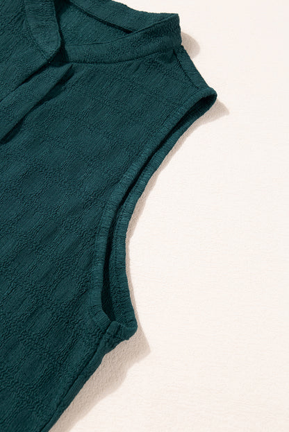 Lattice Textured Split Neck Tank Top | Sea Green